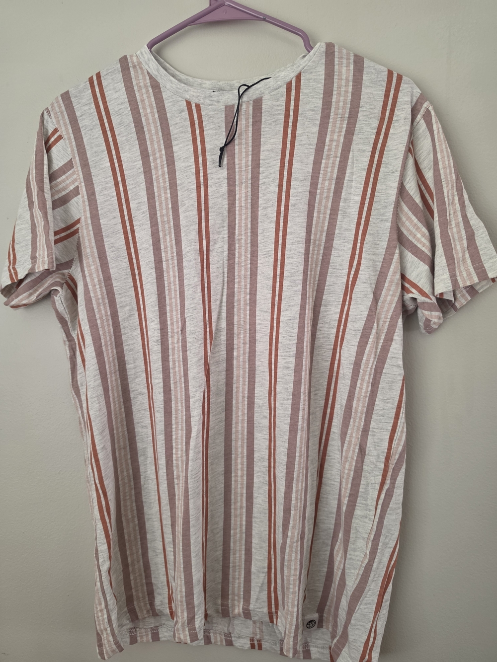 Free Planet Men's Short-Sleeve Striped Crew Tee in Pink & White
